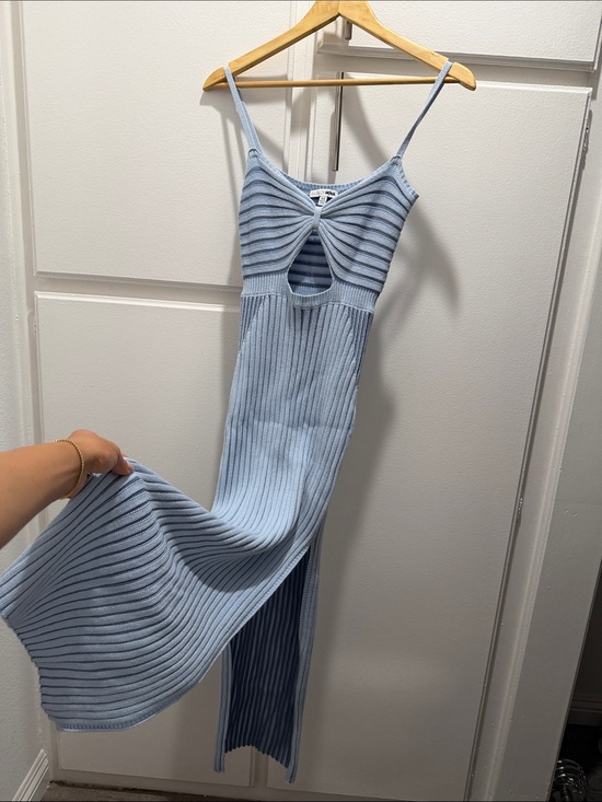 Fashion Nova Dresses & Skirts - Fashion Nova Light Blue Ribbed Knit Midi Dress with Front Cutout
